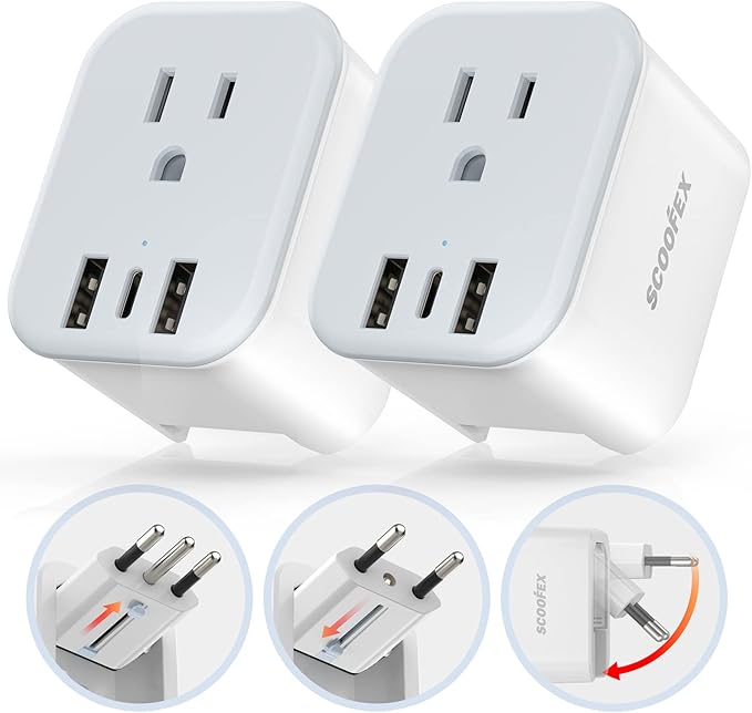 SCOOFEX Foldable European Travel Plug Adapter